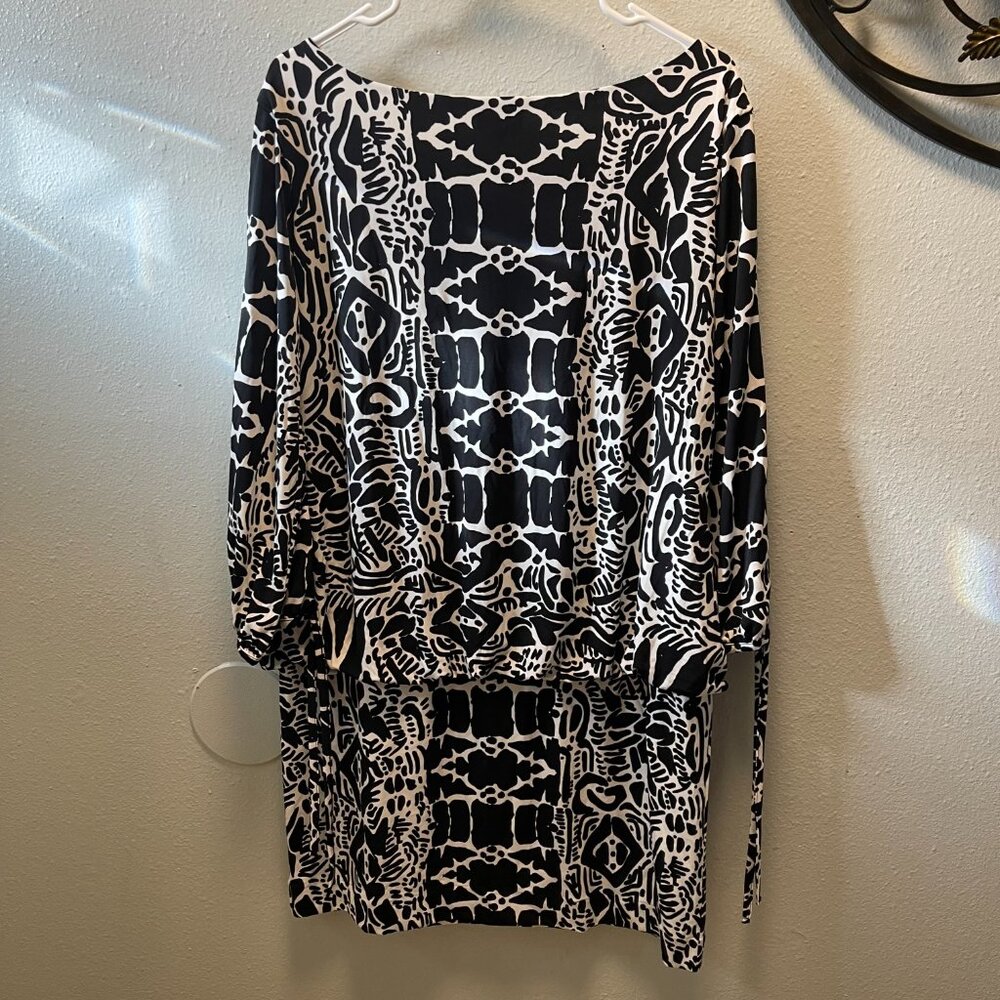 Nicole By Nicole Miller Black & White Abstract Print Dress XL